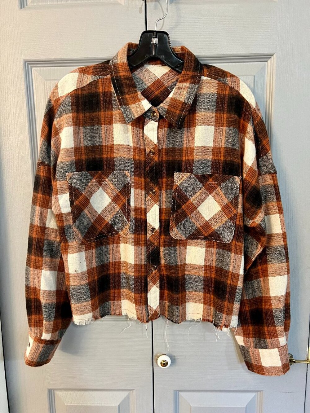 Rust & Black Plaid Long Sleeve Button-Up Shirt Women's by Mila & Tiff